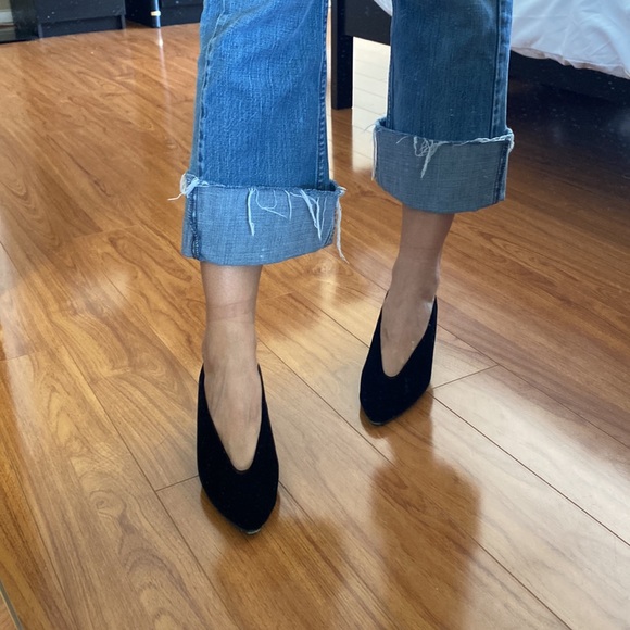 Shoes - Vintage Black Velvet Kitten Heels